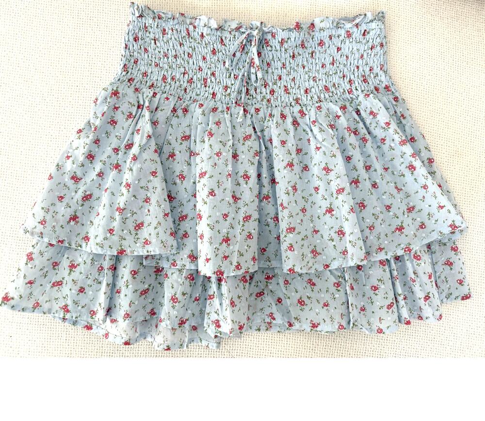 Lush NEW Floral Smocked Waist Ruffle Mini Skirt, Med